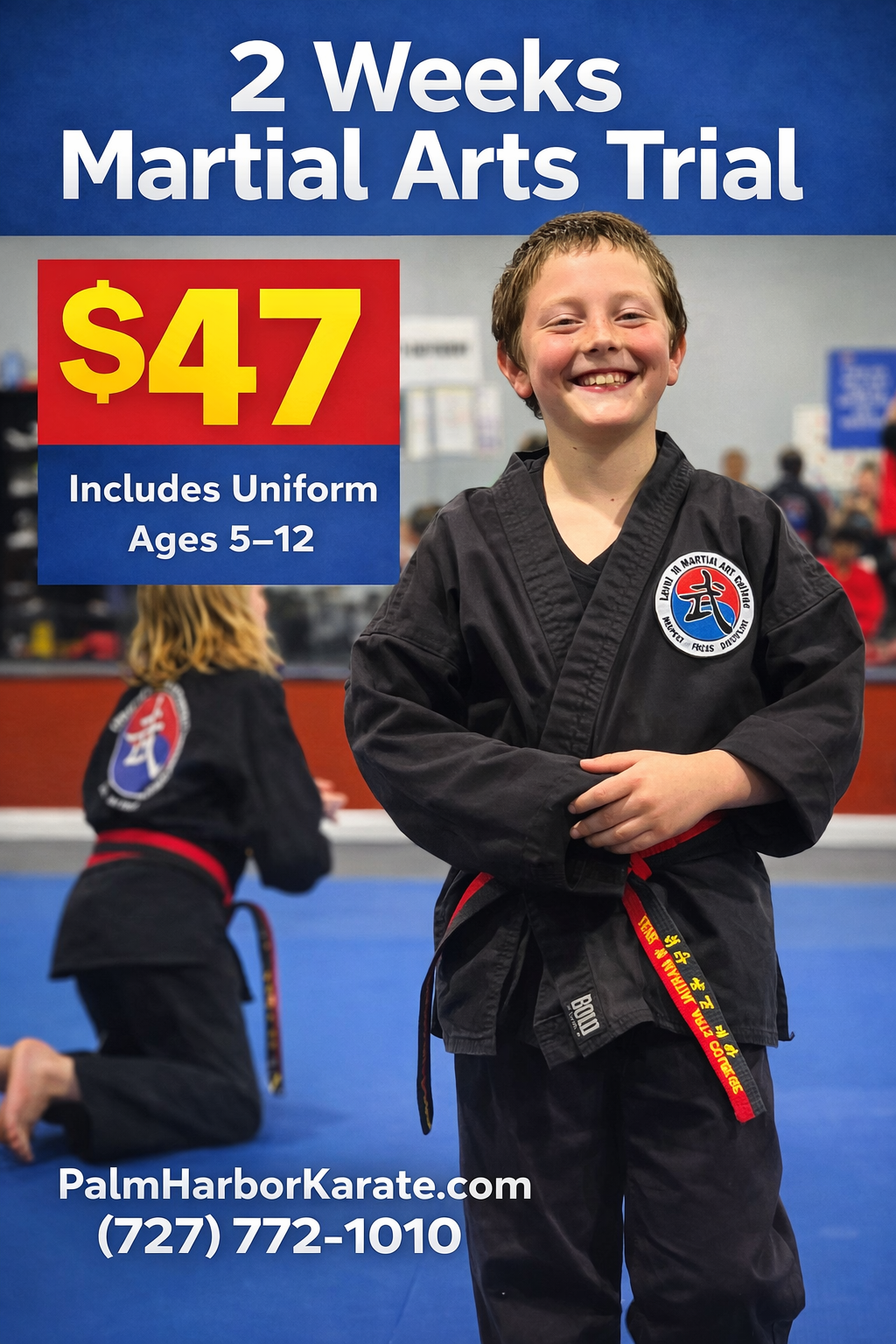 Kids martial arts trial at Level 10 Martial Arts College in Palm Harbor.